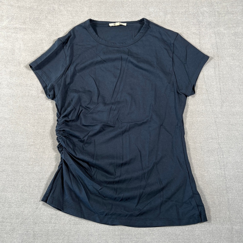 Madewell Ruched Side Crewneck Short Sleeve Tee Women Small Navy Blue Cotton